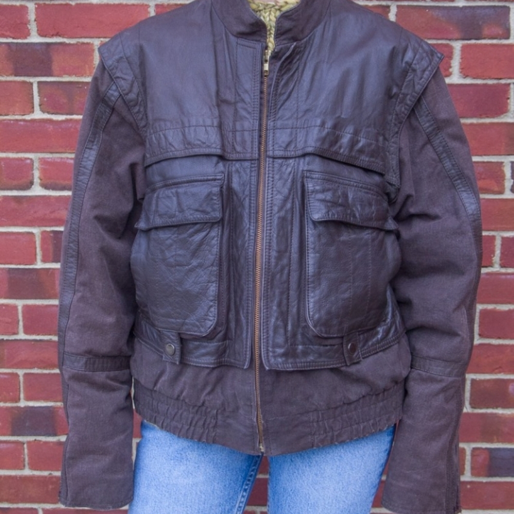 Vintage leather and canvas jacket